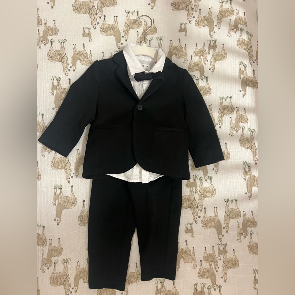 Zara Toddler Stretch Suit in Black with Bow Tie